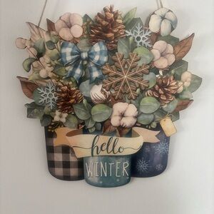 Winter Floral Wall Hanging with Blue Accents
